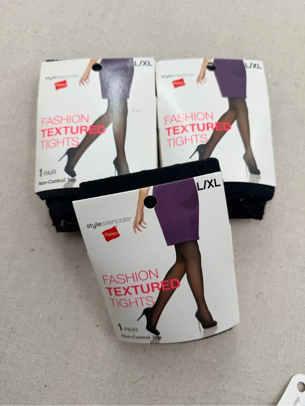 Hanes Fashion Textured Tights in Black and Purple Accent